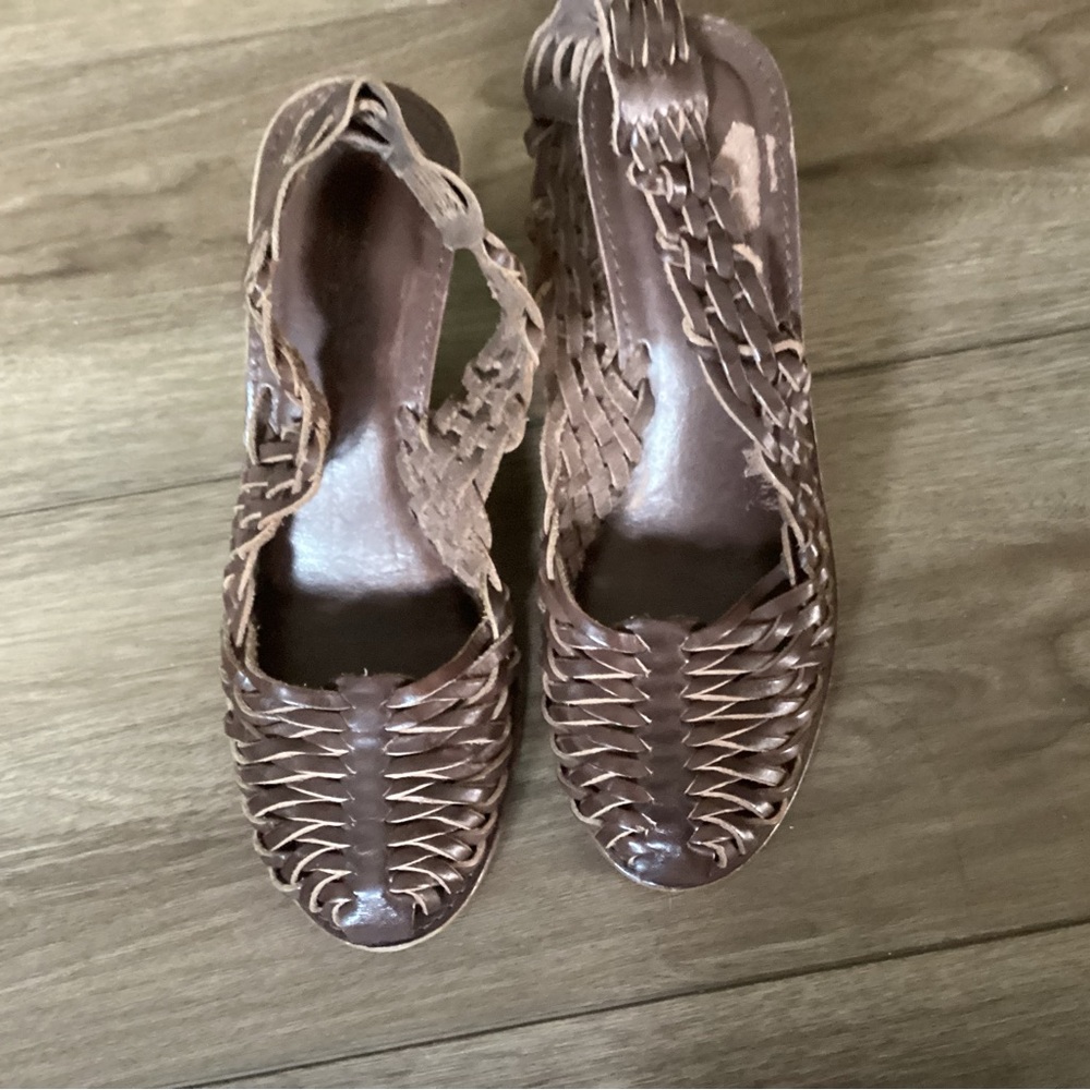 Michael Kors Brown Woven Leather Sandals